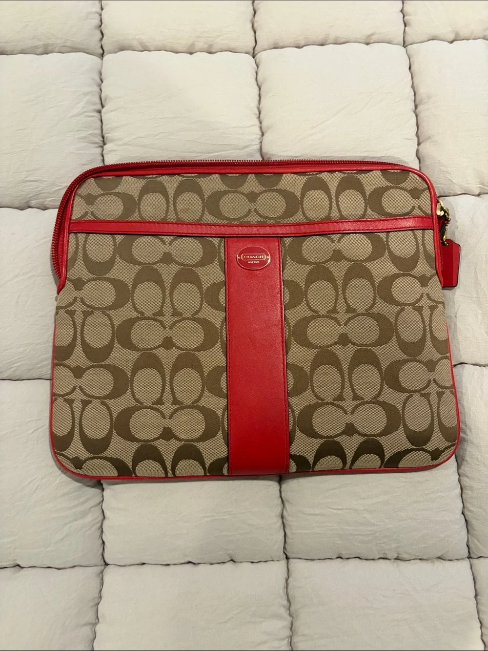 Vintage Coach iPad Sleeve in Brown with Orange Trim 11x9 inches